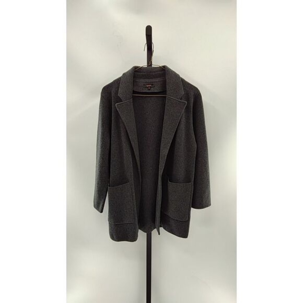 Open-Front Charcoal Knit Blazer with Patch Pockets